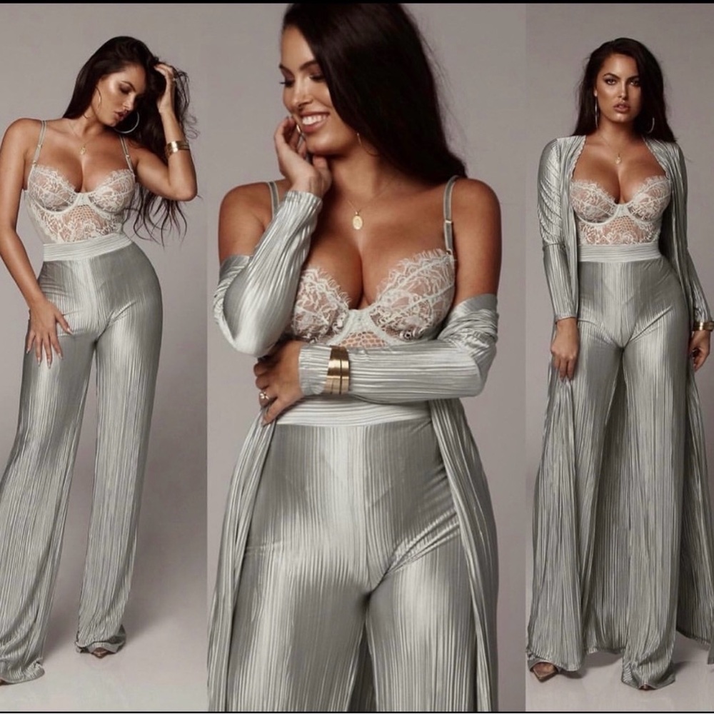 JLUXLABEL Jade Champagne Draped Pants Plisse Pleated Pants